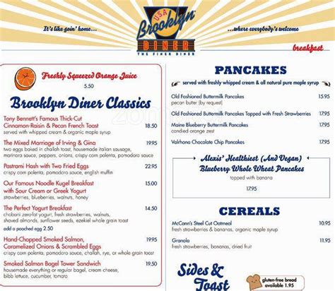 Brooklyn Diner USA Menu, Menu for Brooklyn Diner USA, Midtown, New York ...