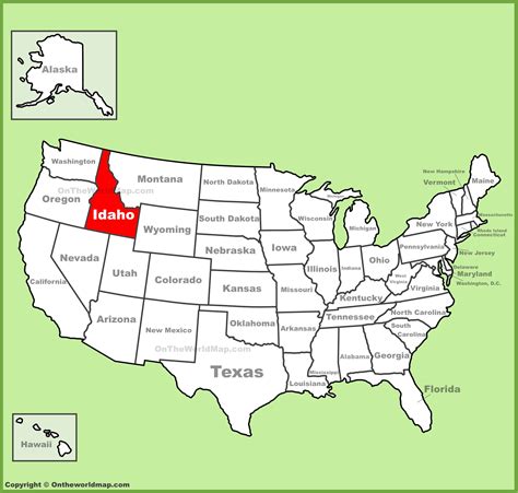 Idaho location on the U.S. Map - Ontheworldmap.com