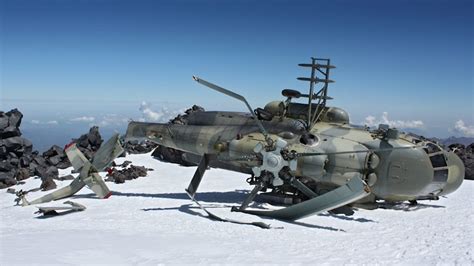 Crashed Russian Army Helicopter Stranded Atop Mountain Forever?