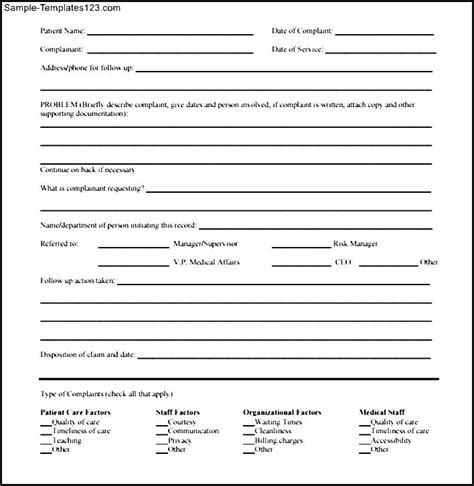 Patient Complaint Form Sample - Sample Templates - Sample Templates