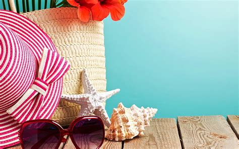 HD wallpaper: Summer, Accessory, Trends, sea-star, seashells, sunglasses, hat, flower, starfish ...