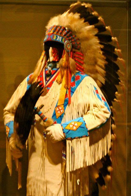 Traditional Native American clothing and headdress displayed at the National Museum of the ...