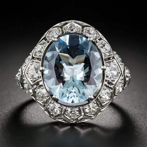 Art Deco Aquamarine and Diamond Ring - Antique & Vintage Gemstone Rings ...