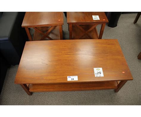3PCS CHERRY MISSION STYLE COFFEE TABLE & SIDE TABLE SET TOTAL RETAIL PRICE $520
