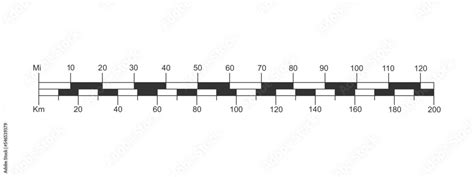 Map distance measurement chart. Bar scale with kilometers and miles ratio. Cartography element ...