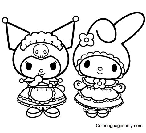 Kuromi with My Melody Coloring Page - Free Printable Coloring Pages