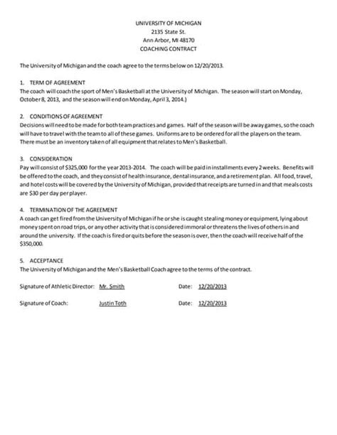 Men's Basketball Coach Contract (Example) | PDF | Free Download