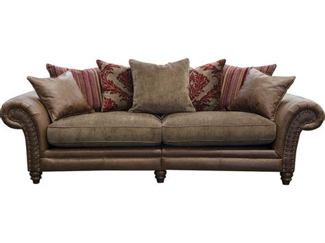 Carnegie 4 Seater Leather & Fabric Pillow Back Sofa - Split - Lee Longlands