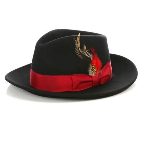 Crushable Black/Red 100% Australian Wool Fedora Hat | Red fedora hat ...