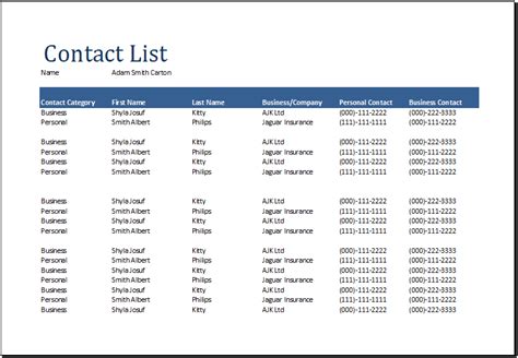 word comprehensive contact list template document templates excel pdf ...