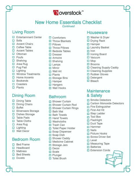 New Home Necessities Checklist Printable