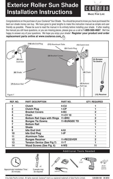 COOLAROO EXTERIOR ROLLER SUN SHADE INSTALLATION INSTRUCTIONS MANUAL Pdf ...