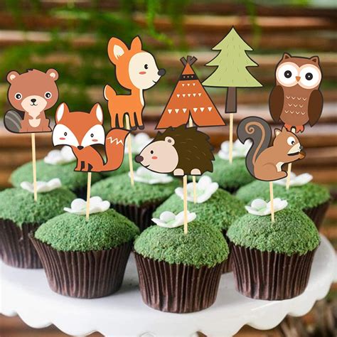 Buy Yaaaaasss! Woodland Creatures Cupcake Toppers Cute Forest Animals Cake Decorations Woodland ...