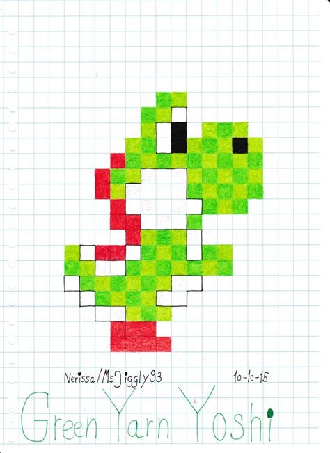 This is a drawing of a Green Yarn Yoshi from Yoshi's Woolly World in 8-bit style. Green Yarn ...