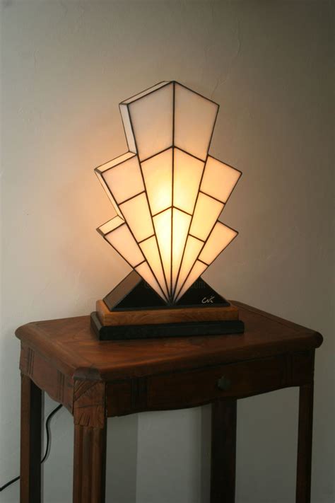 Grande Lampe Vitrail Tiffany Art Déco "1, Artisanat par Catherine Vidal (Lumière et Vitrail ...