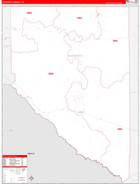 Hudspeth County, TX Zip Code Wall Map Red Line Style by MarketMAPS - MapSales