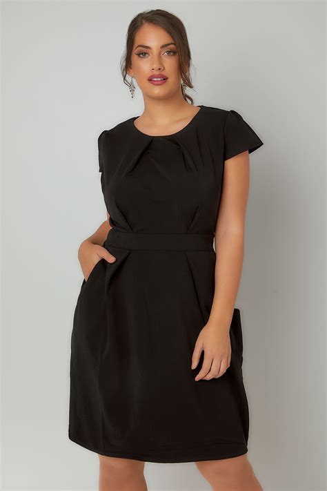 BLUE VANILLA CURVE Black Shift Dress With Pockets, Plus size 18 to 28