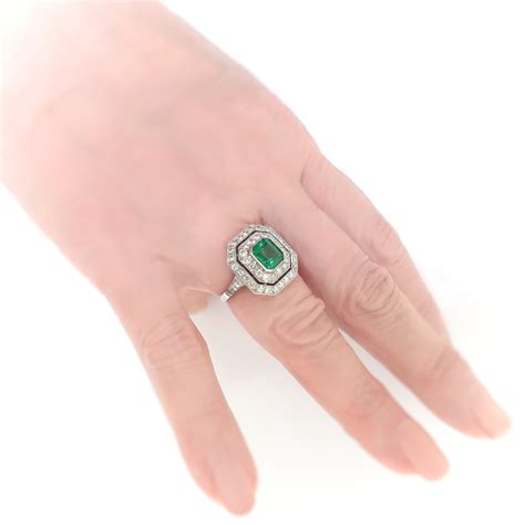 Vintage 2.79ct.tw. Emerald Cut Emerald Double Halo Diamond Ring Platinum | Antique Vintage ...