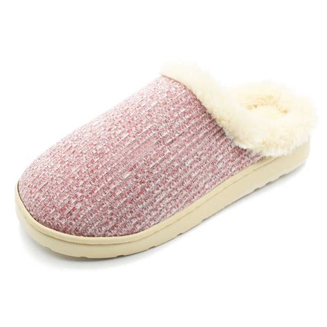 LAVRA Women's Faux Fur Lined Slippers Furry Bedroom Hard Botton Shoes ...