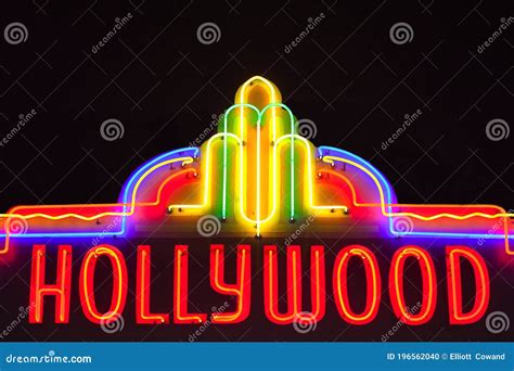 Hollywood Neon Sign at Night Editorial Image - Image of entertainment ...