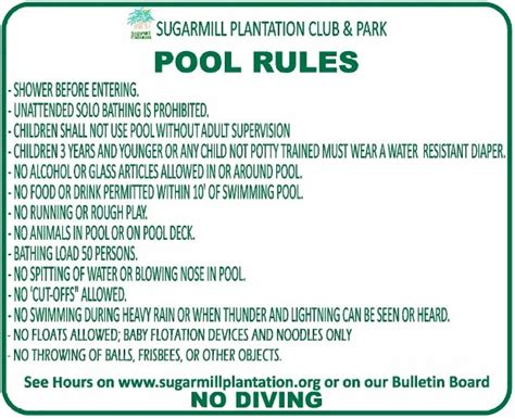 SugarMill Plantation Swimming Pool Rules – SugarMill Plantation