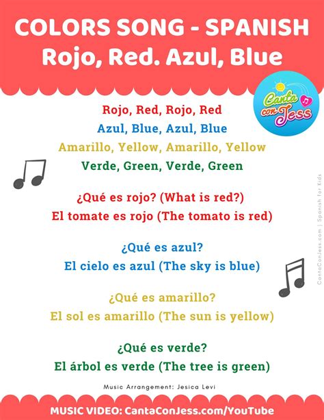 Colors in Spanish Song: Rojo, Red, Azul, Blue | Video and Lyrics - Canta Con Jess | Spanish ...