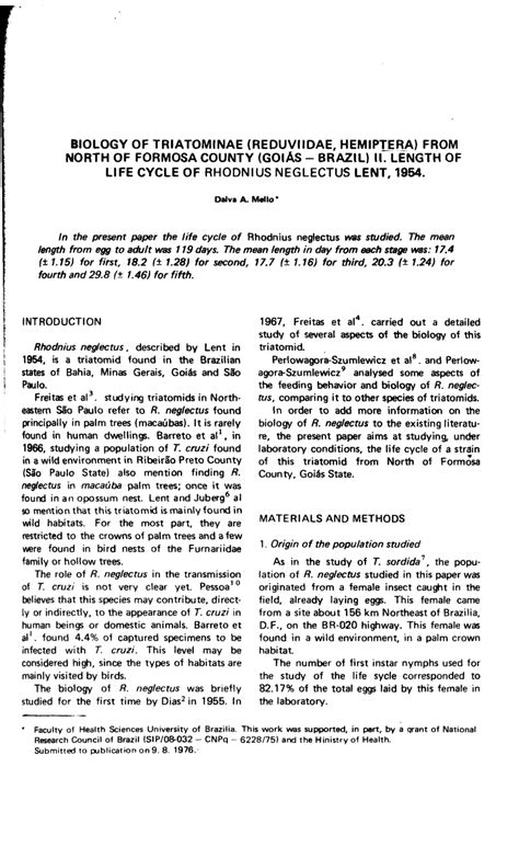 (PDF) Biology of Triatominae (Reduviidae, Hemiptera) from north of formosa county (Goiás ...