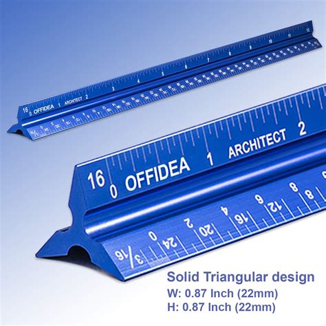 Offidea Architectural Scale Ruler 12 inch, Aluminum Architect Scale (Imperial), Triangular Scale ...