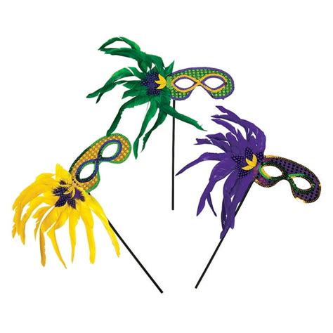 Mardi Gras Feather Masks W/Sticks - Party Wear - 12 Pieces - Walmart ...