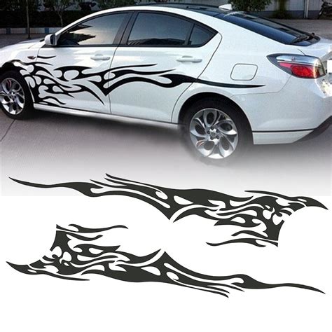 2Pcs 210.5x48cm DIY Flame Graphics Vinyl Car Side Stickers Decal ...