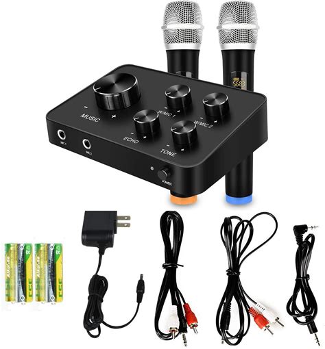 Portable Karaoke Microphone Mixer System Set, with Dual UHF Wireless Mic, HDMI & AUX In/Out for ...