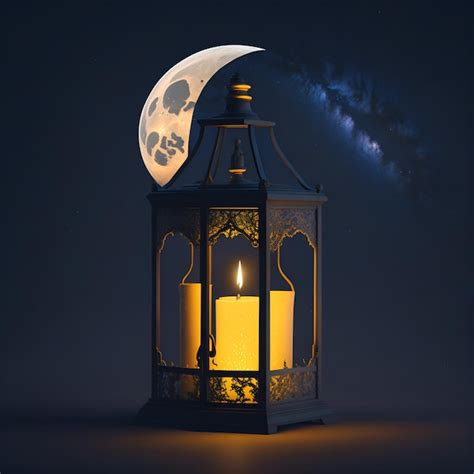 Premium AI Image | A lantern with a moon and a candle on it