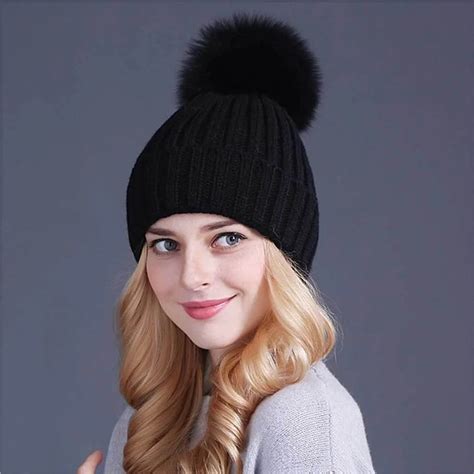 Dropshipping Big Pom Pom Knitted Beanie Winter Hat-in Women's Skullies & Beanies from Apparel ...