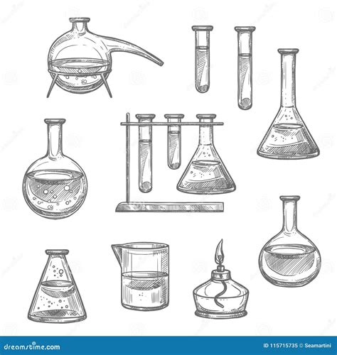 Chemical Laboratory Glass and Equipment Sketch Stock Vector - Illustration of beaker, design ...