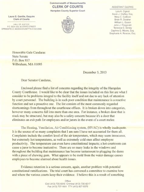 Laura Gentile Letter On Hampden County Courthouse | Courtroom | Elevator