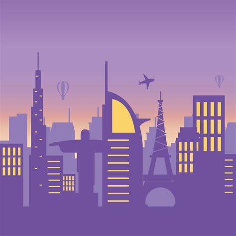 world famous buildings towers skyline architecture urban city scene 1827810 Vector Art at Vecteezy