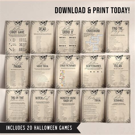 20 HALLOWEEN Games BUNDLE, Adult Halloween Party Games, Teens, Vintage Halloween Printable Games ...