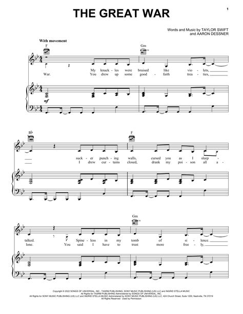 Taylor Swift "The Great War" Sheet Music Notes | Download Printable PDF Score 1219614