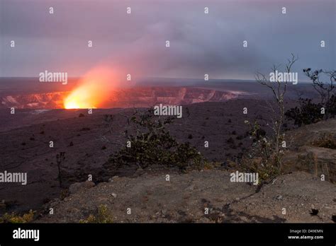 Smoke and fire rising from Lava Vent at Halemaumau crater, Volcanos ...