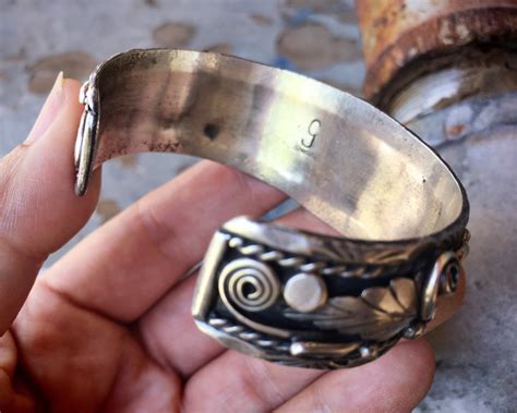 Signed Navajo Sterling Silver Cuff Bracelet, Traditional Native ...