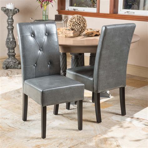 Alexander Dark Grey Leather Dining Chair (Set of 2) – GDF Studio