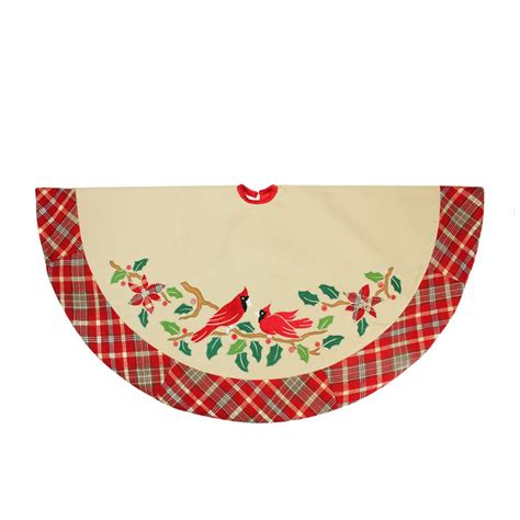 48" Country Cabin Embroidered Cardinal Birds Christmas Tree Skirt with ...