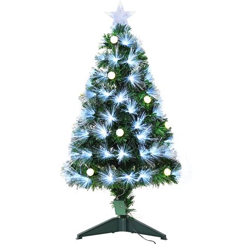 HOMCOM 3ft Tall Artificial Tree White Fiber Optic LED Pre-Lit Holiday ...