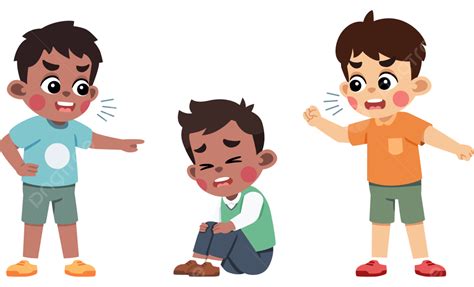 Two Kids Bullying One Boy Drawn In Cute Style, Bullying, Kid, Boy PNG and Vector with ...