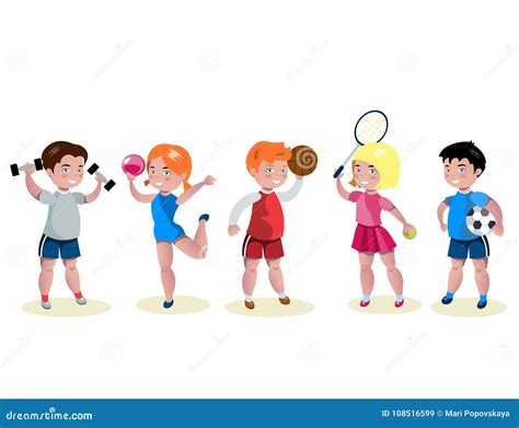 Cartoon Kids Sports Characters Set Stock Vector - Illustration of color, football: 108516599