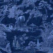 Asian Scenery Blue Toile Wallpaper | MINDTHEGAP