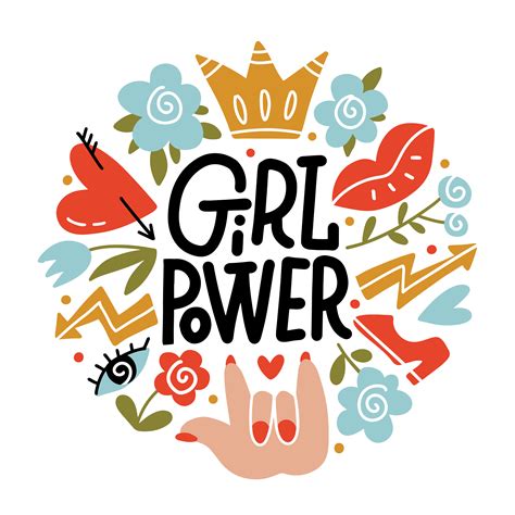 girl power - concepto de letras dibujadas a mano vectorial con símbolos ...