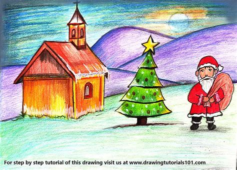 Learn How to Draw Chirstmas Scenery (Christmas) Step by Step : Drawing ...