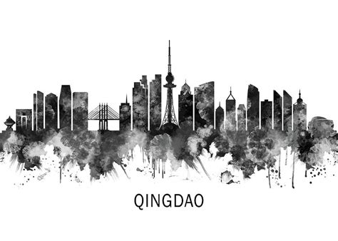 Qingdao China Skyline BW Mixed Media by NextWay Art - Fine Art America