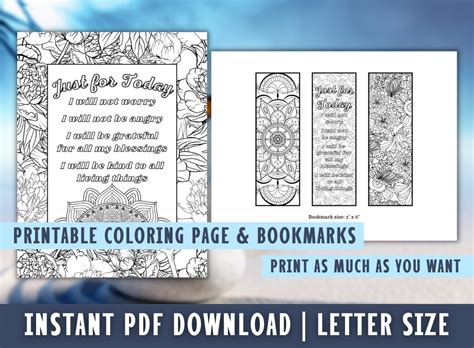 Just for Today Coloring Page and Bookmark Bundle Printable - Etsy